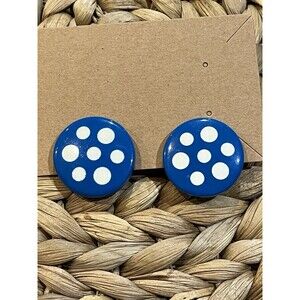 Vintage Blue & White Polka Dot Clip On Earrings Pinup Rockabilly Mod
